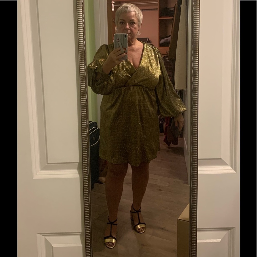 Antique Gold Lame Crystal Pleat Mini Cocktail Dress